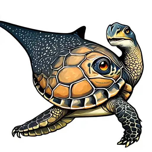 spotted eagle ray and turtle and dinosaur tattoo design idea