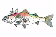 rainbow trout with Poppi flowers tattoo design idea