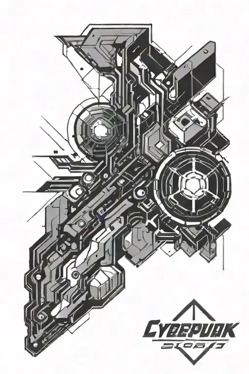 cyberpunk 2077 geometrical shapes line art tattoo design idea