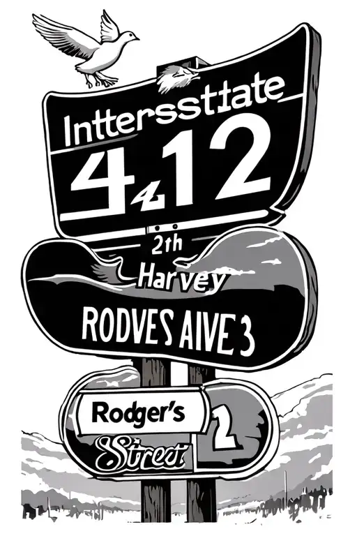412 with interstate 376 sign to road signs with Harvey ave and Rodger's street with a few doves tattoo design idea