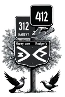 412 with interstate 376 sign to road signs with Harvey ave and Rodger's street with a few doves tattoo design idea