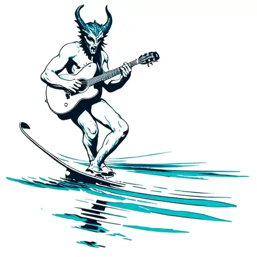 devil playing guitar while water skiing tattoo design idea