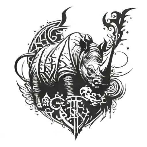 a military tattoo, Insert the motives of: EOD, bombs, rhino, wings, north tattoo design idea