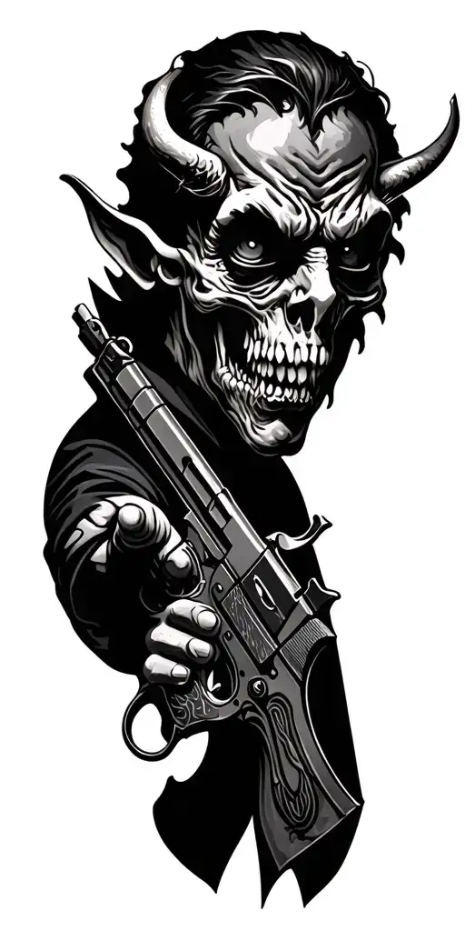 war, guns, devil, gangster tattoo design idea