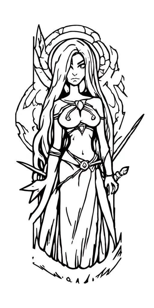 Marceline from Adventure Time as a norse goddess with fjord background tattoo design idea