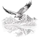soaring eagle sketch with mountain scene tattoo design idea