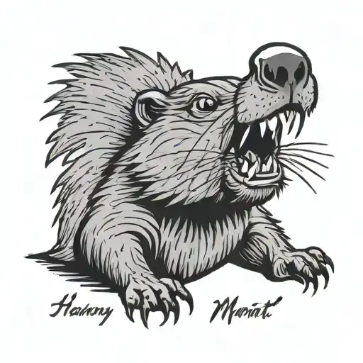 Screaming Cartoon Marmot With "henry!?" written  underneath tattoo tattoo design idea