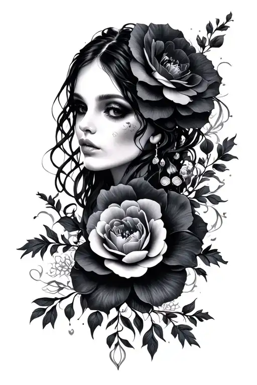 gothic feminine floral tattoo design idea
