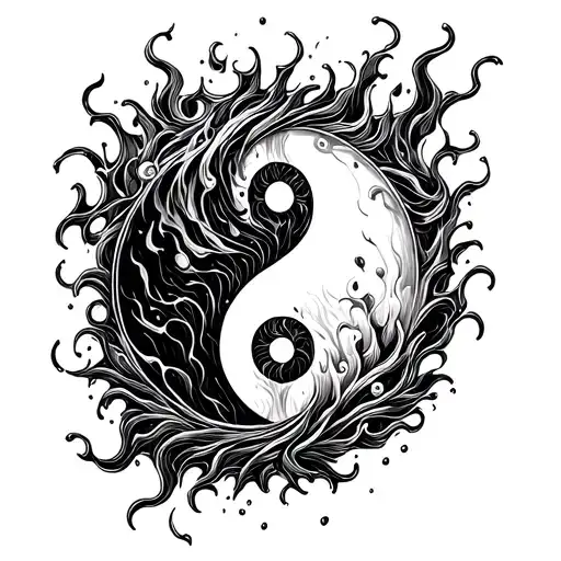 ying and yang fire and water  tattoo design idea