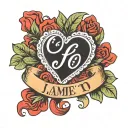 Red heart with marking: «J'aime TQ» tattoo design idea