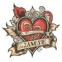 Red heart with marking: «J'aime TQ» tattoo design idea