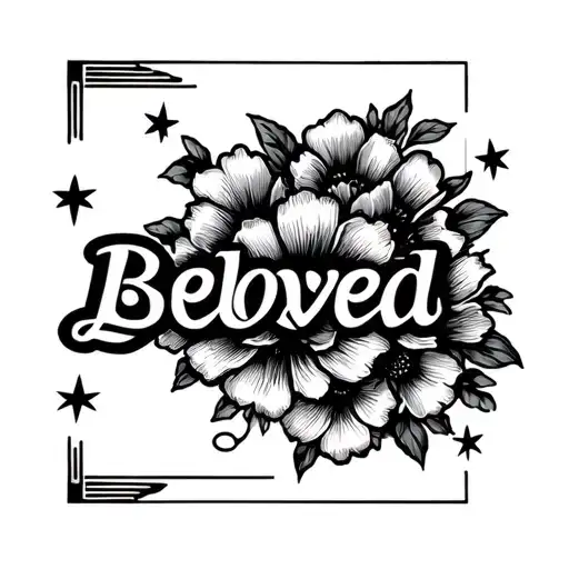 the word "Beloved," with stars and/or flowers tattoo design idea
