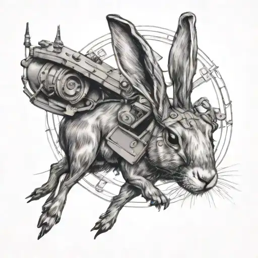 Hare and fpv drone tattoo design idea