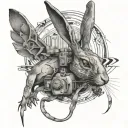 Hare and fpv drone tattoo design idea