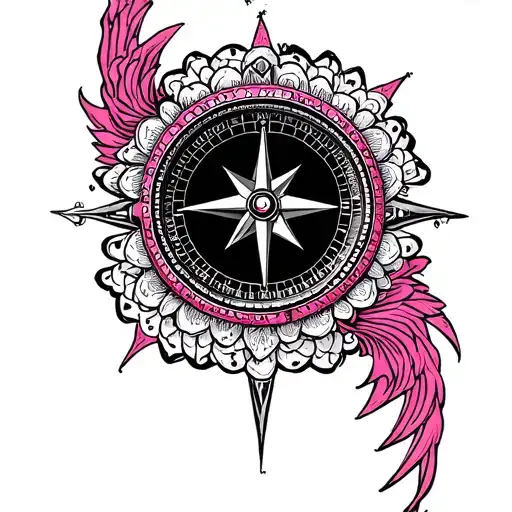 Winds pink with mandala compass with framing watch for women tattoo design idea