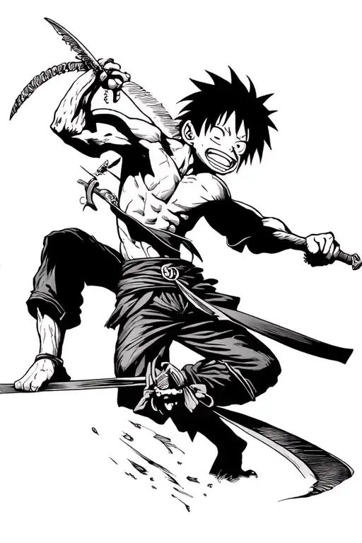 unique monkey d. luffy fight with roronoa zoro one piece  tattoo design idea
