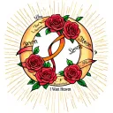 Infinity ribbon, thick ribbon wrapped around four roses with the names, Jason and Devon and then I want heaven moon rays tattoo design idea