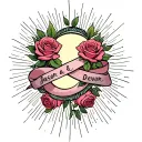 Infinity ribbon, thick ribbon wrapped around four roses with the names, Jason and Devon and then I want heaven moon rays tattoo design idea