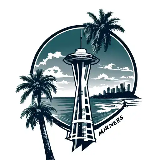 "Mariners " Seattle mariners space needle beach palm tree tattoo design idea