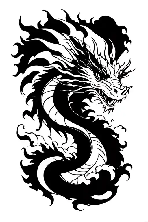 dragon with samaride head in clouds  tattoo design idea