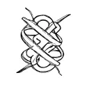 `structural blackwork tattoo, triple mobius strip interlocking with SJY letters abstracted into geometric forms, 18 engr tattoo design idea