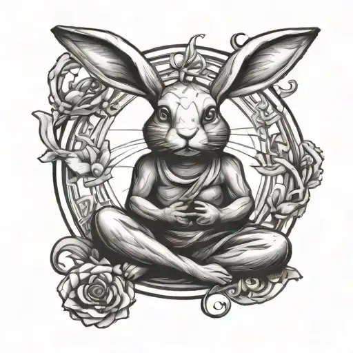 evil rabbit meditating tattoo design idea