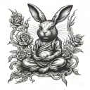 evil rabbit meditating tattoo design idea