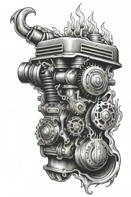 car engine fire flames tattoo design idea