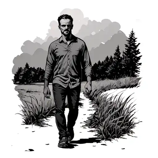 man walking a narrow path tattoo design idea