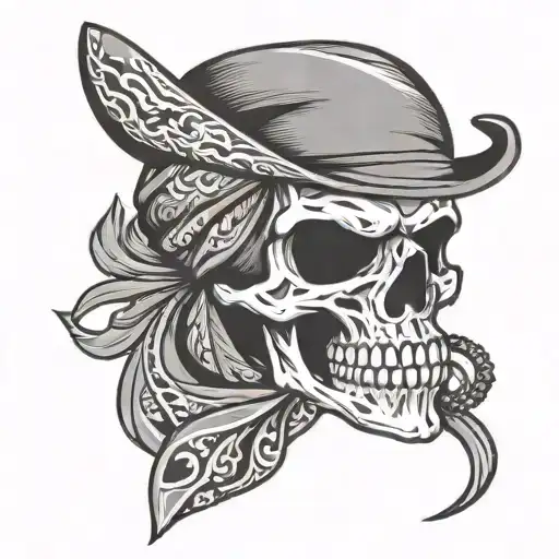 Skull with bandana mask with initials CJ smoking graffiti tattoo design idea