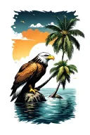Eagle and Banana tree on a island outline tattoo design idea