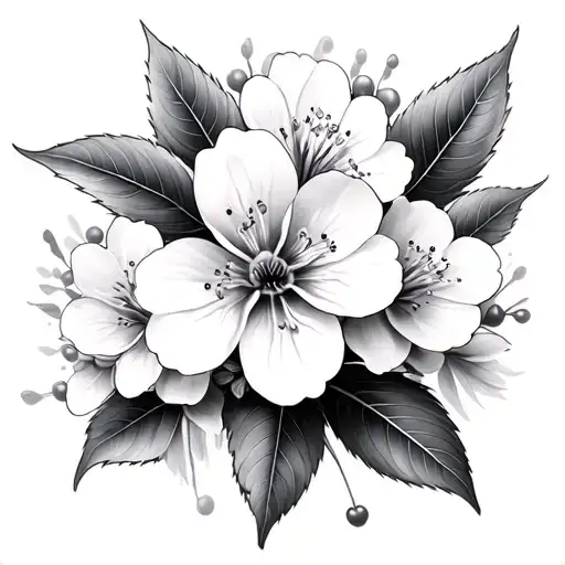 Cherry flowers with peace freedom resilience courage discipline and love tattoo design idea