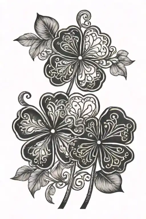 7 and 4 leaf clover tattoo design idea