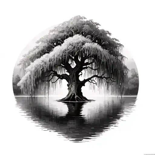 weeping willow tree on water tattoo design idea