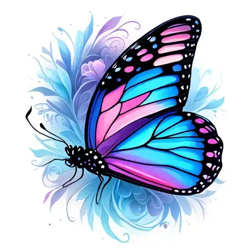 pink blue and purple butterfly  tattoo design idea