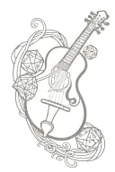 lute instrument intertwined with dungeons and dragons dice tattoo design idea