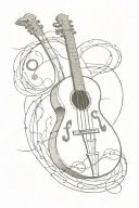 lute instrument intertwined with dungeons and dragons dice tattoo design idea