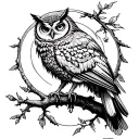 goddess Athena with owl perched on a branch tattoo design idea