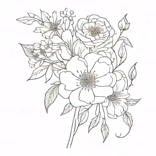 Bouquet of birth flowers for January, may, June, August, September, October and December tattoo design idea