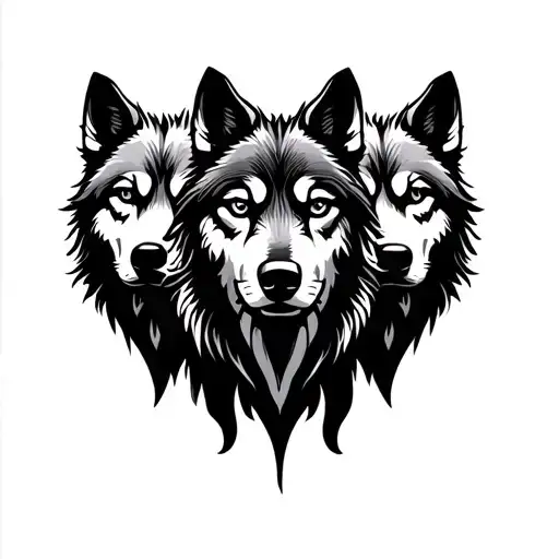 three wolves facing front view  tattoo design idea