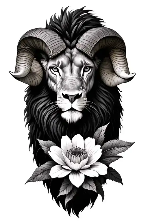 Aries Ram Leo lion and October flower  tattoo design idea