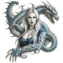 girl with long hair and blue eyes white dragon tattoo design idea
