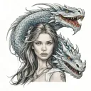 girl with long hair and blue eyes white dragon tattoo design idea