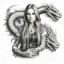 girl with long hair and blue eyes white dragon tattoo design idea