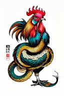 Japanese rooster and snake wrapped tattoo design idea