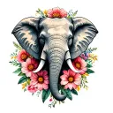 small elephant head surrounded with flowers wrapped tattoo design idea