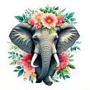 small elephant head surrounded with flowers wrapped tattoo design idea