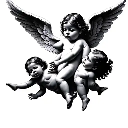 3 baby angels flying tattoo design idea