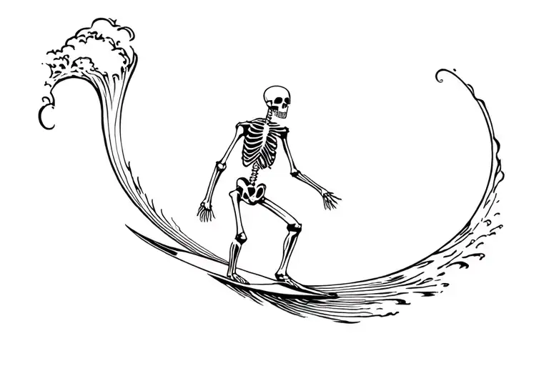 skeleton surfing wave tattoo design idea