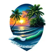 northern costa rica pacific sunset bay in color with waves tapering off at the bottom right of the tattoo tattoo design idea